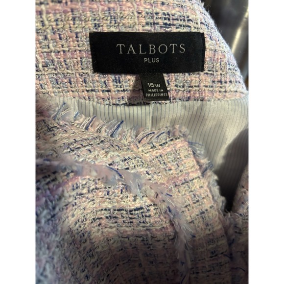 Talbots Women's Pink Blooming Tweed Jacket Pockets Lined Fringe Size 16W - Picture 3 of 4